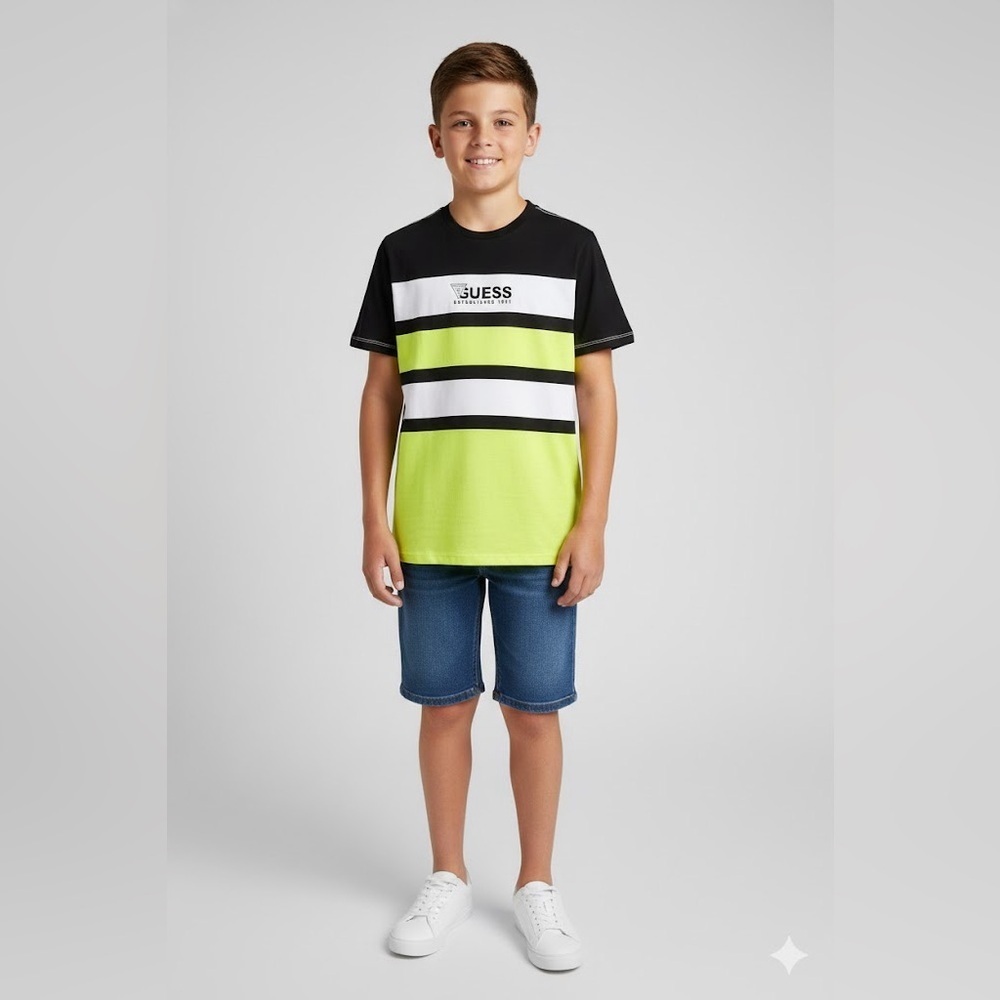 Guess Black and Neon Yellow Colorblock Tee